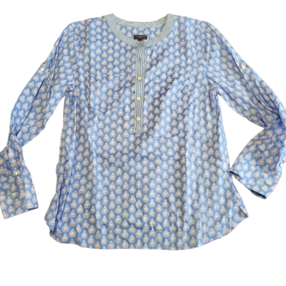 Talbots Light Blue Printed Button-Down Tunic